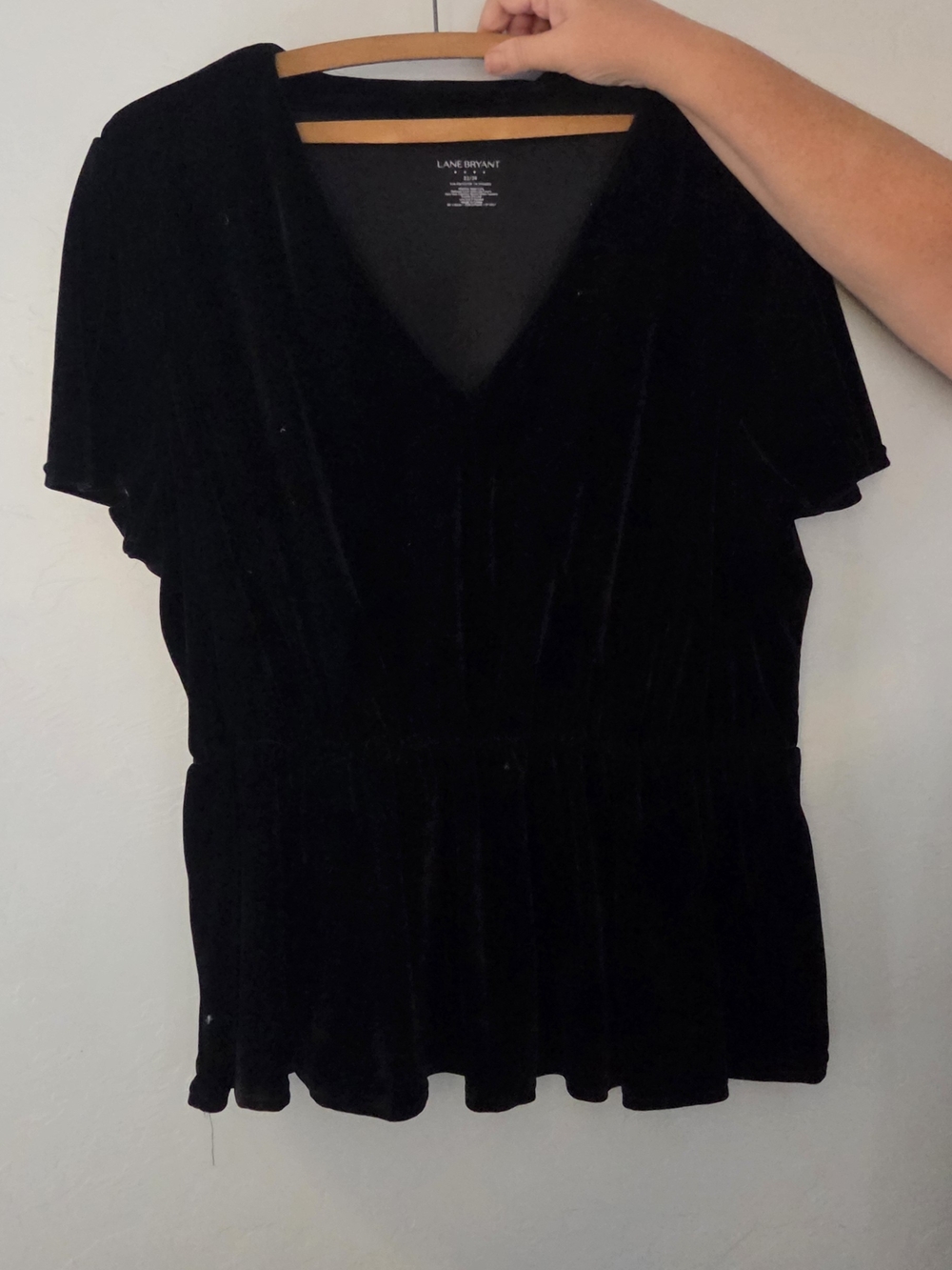 Lane Bryant Black Velvet V-Neck Peplum Blouse